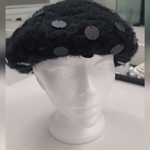 H&M Black hand crochet sequins beret